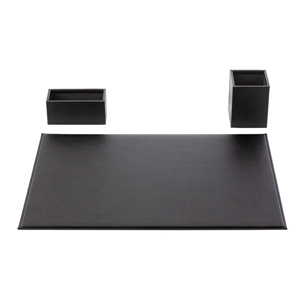 Set 3 piese Smart piele naturala  mapa protectie birou  suport pixuri  suport carti de vizita  Unika  negru